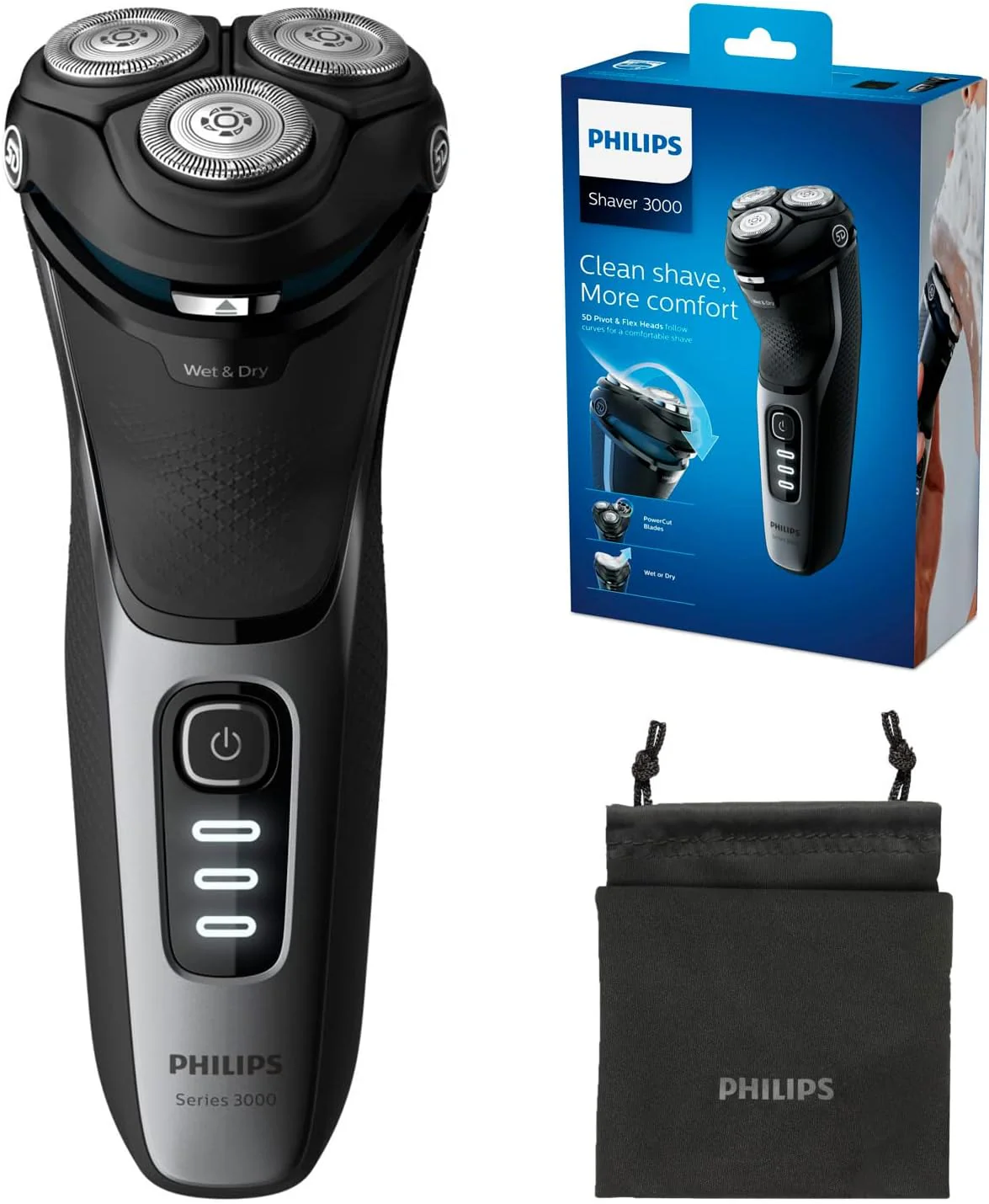 Philips Series 3000 Wet or Dry Men\'s Electric Shaver with a 5D Pivot & Flex Heads, Shiny Blue - Image 4