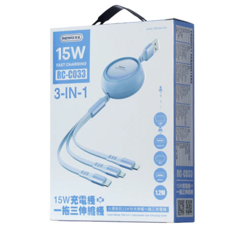 Remax Linon Series 15 W 3-in-1 Retractable Fast Charging Cable - Image 2